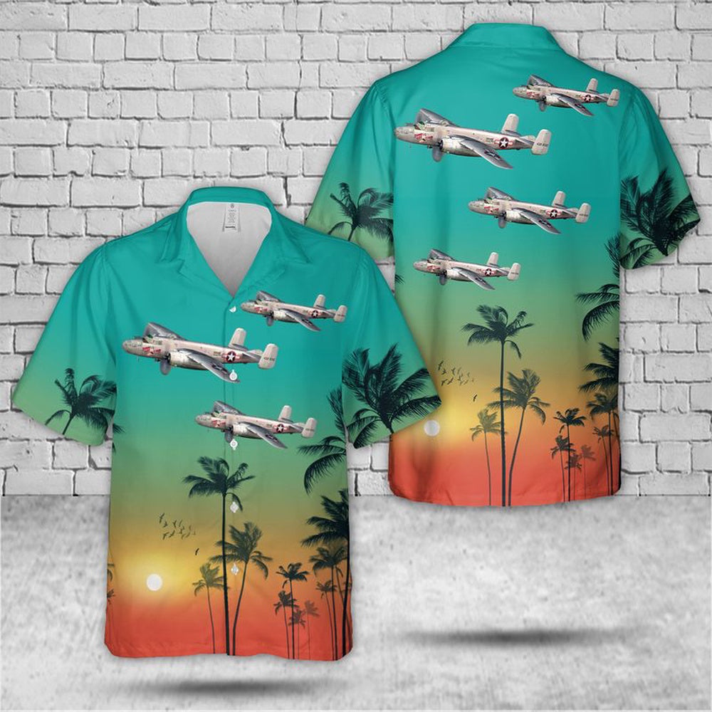 Air Force Hawaiian Shirt, US Air Force North American B-25J Mitchell Take-Off Time Hawaiian Shirt, Airplane Hawaiian Shirt, Military Aloha Shirts