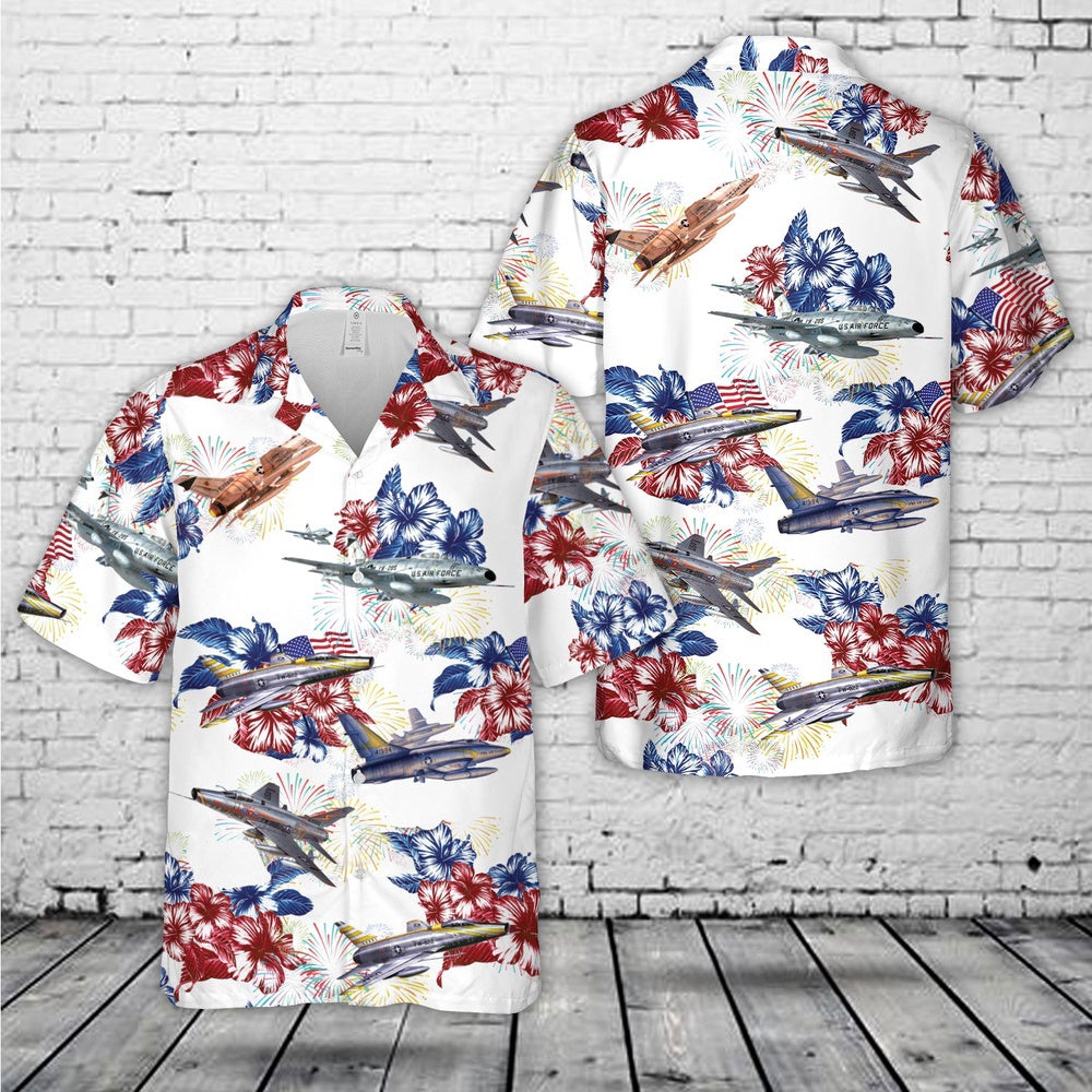 Air Force Hawaiian Shirt, US Air Force North American F-100 Super Sabre, 4th Of July Hawaiian Shirt, Airplane Hawaiian Shirt, Military Aloha Shirts