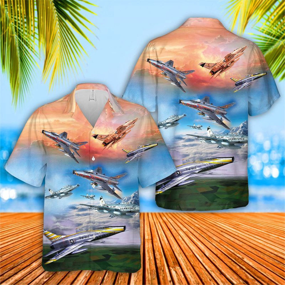 Air Force Hawaiian Shirt, US Air Force North American F-100 Super Sabre Hawaiian Shirt, Airplane Hawaiian Shirt, Military Aloha Shirts