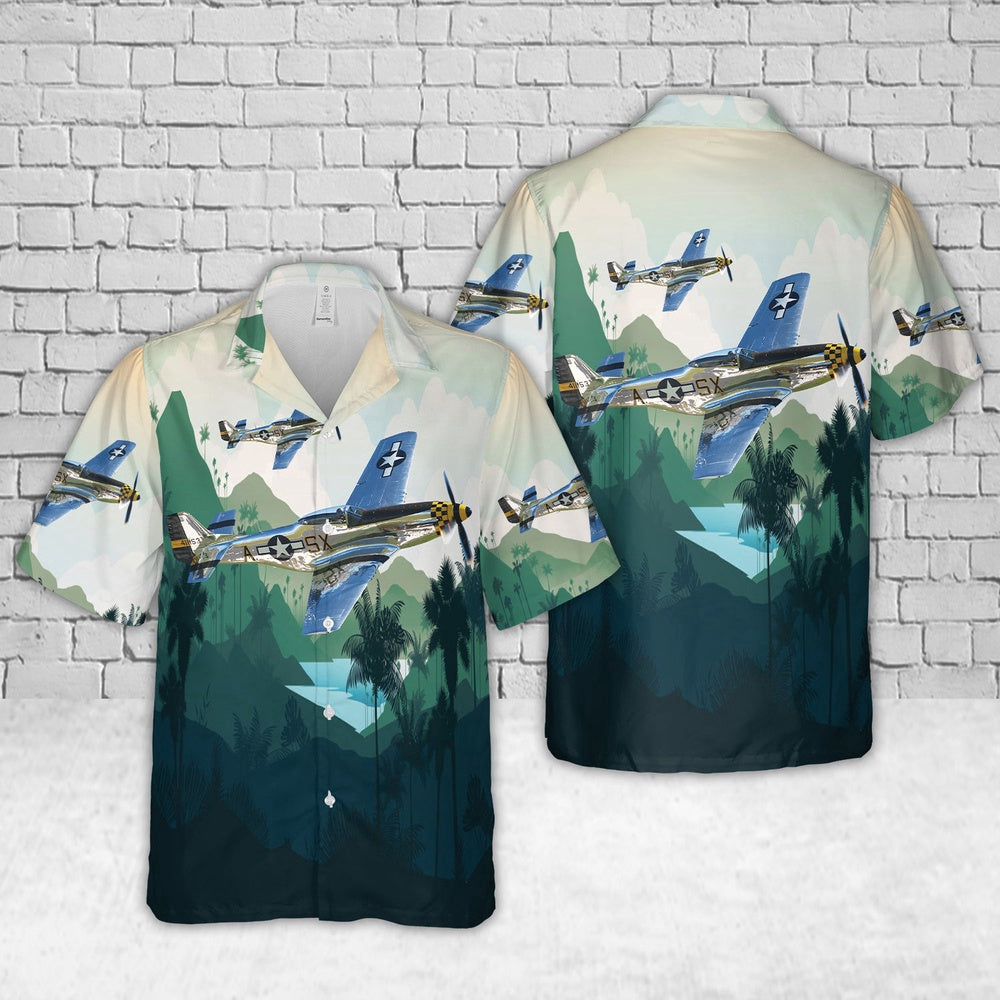 Air Force Hawaiian Shirt, US Air Force North American P-51D Mustang Kimberly Kaye Hawaiian Shirt, Airplane Hawaiian Shirt, Military Aloha Shirts
