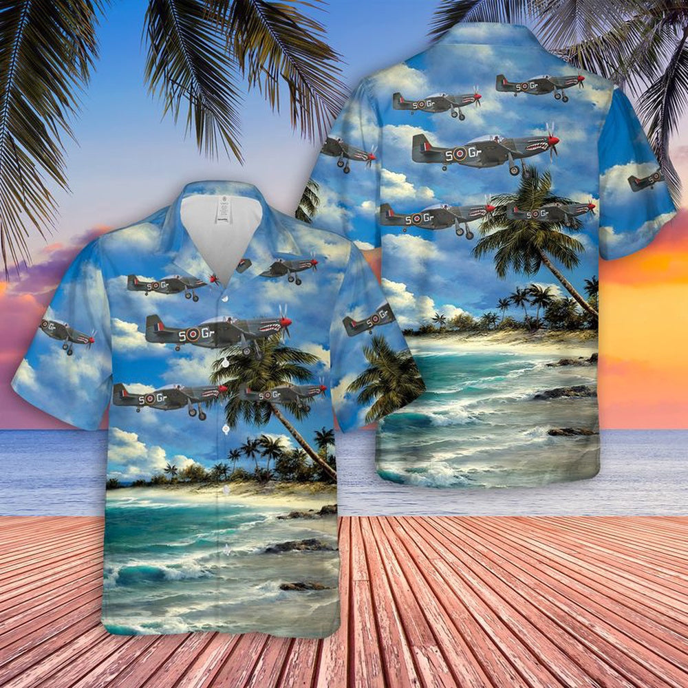 Air Force Hawaiian Shirt, US Air Force North American P-51 Mustang D G-SHWN The Shark Hawaiian Shirt, Airplane Hawaiian Shirt, Military Aloha Shirts