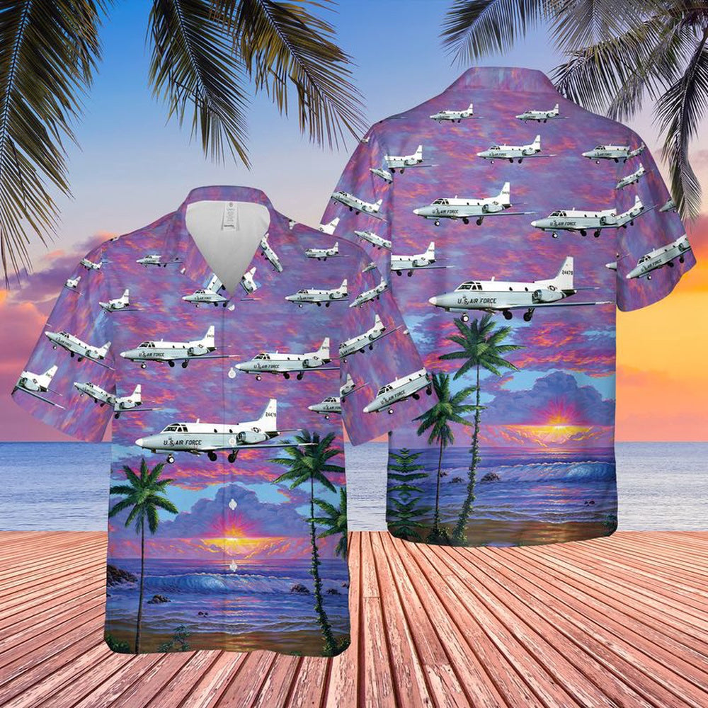 Air Force Hawaiian Shirt, US Air Force North American T-39A Sabreliner Hawaiian Shirt, Airplane Hawaiian Shirt, Military Aloha Shirts
