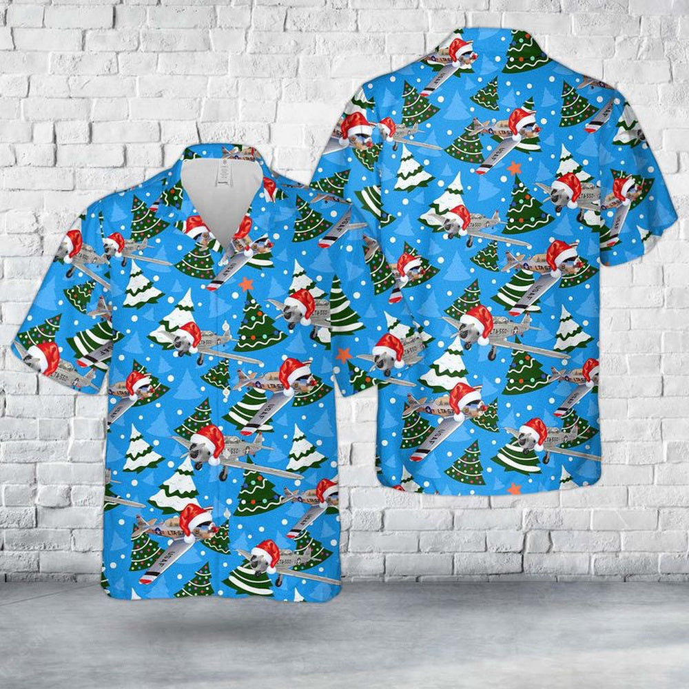 Air Force Hawaiian Shirt, US Air Force North American T-6 Texan Christmas Hawaiian Shirt, Airplane Hawaiian Shirt, Military Aloha Shirts
