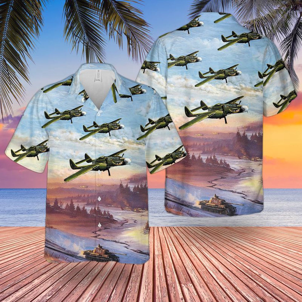 Air Force Hawaiian Shirt, US Air Force Northrop P-61 Black Widow Hawaiian Shirt, Airplane Hawaiian Shirt, Military Aloha Shirts