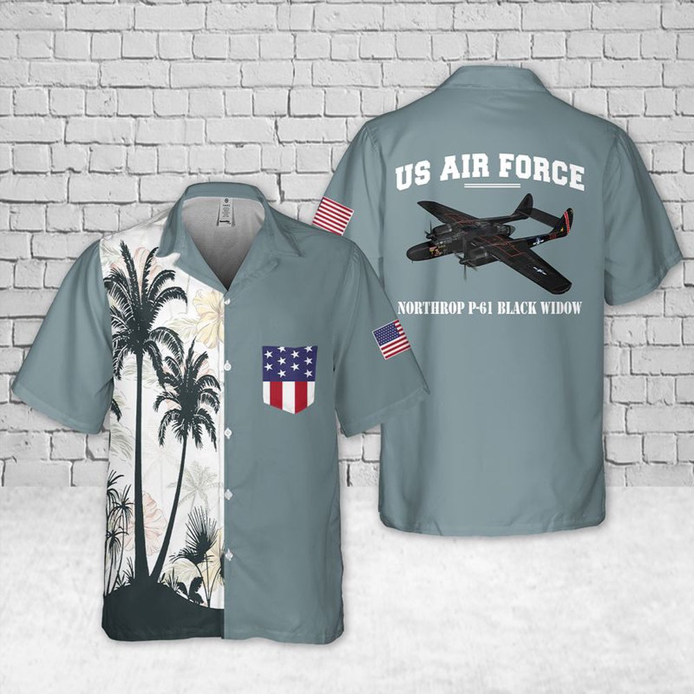 Air Force Hawaiian Shirt, US Air Force Northrop P-61 Black Widow Pocket Hawaiian Shirt, Airplane Hawaiian Shirt, Military Aloha Shirts