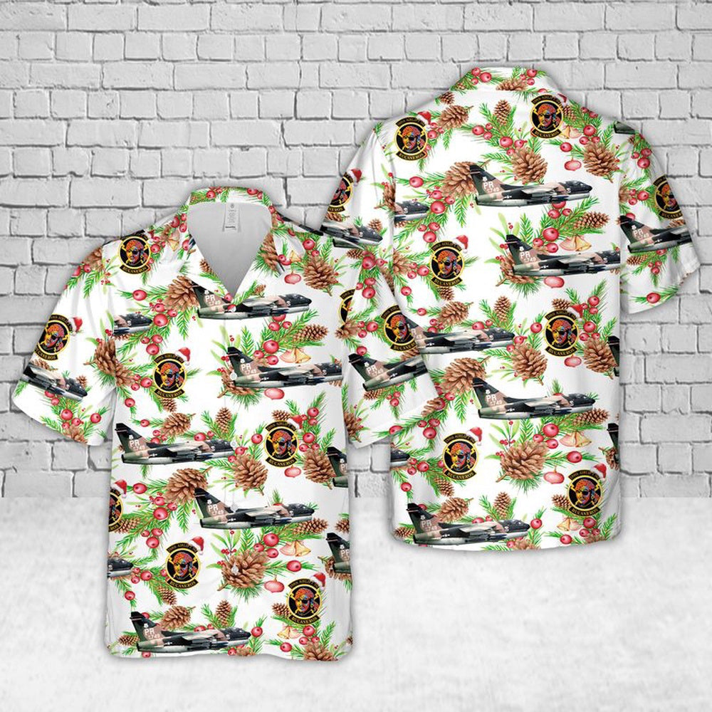 Air Force Hawaiian Shirt, US Air Force Puerto Rico Air National Guard 198th Airlift Squadron LTV A-7D Corsair II Christmas Hawaiian Shirt
