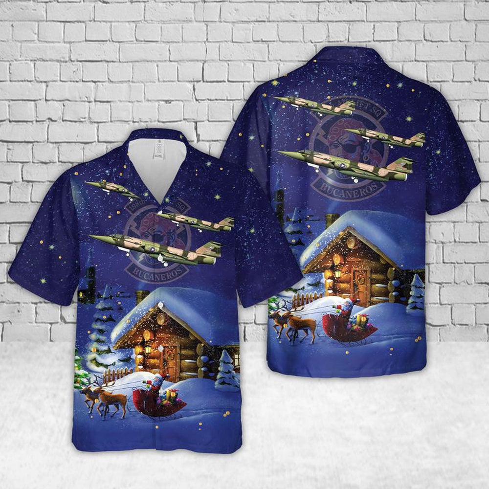 Air Force Hawaiian Shirt, US Air Force Puerto Rico Air National Guard Lockheed F-104C Starfighter 198th TFS Christmas Hawaiian Shirt