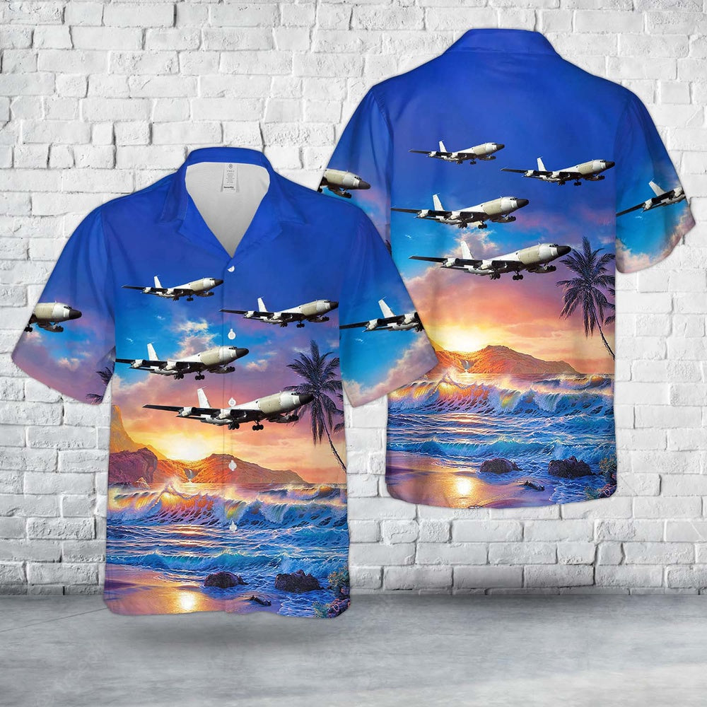 Air Force Hawaiian Shirt, US Air Force RC-135E Lisa Ann  Rivet Amber Hawwaiian Shirt, Airplane Hawaiian Shirt, Military Aloha Shirts