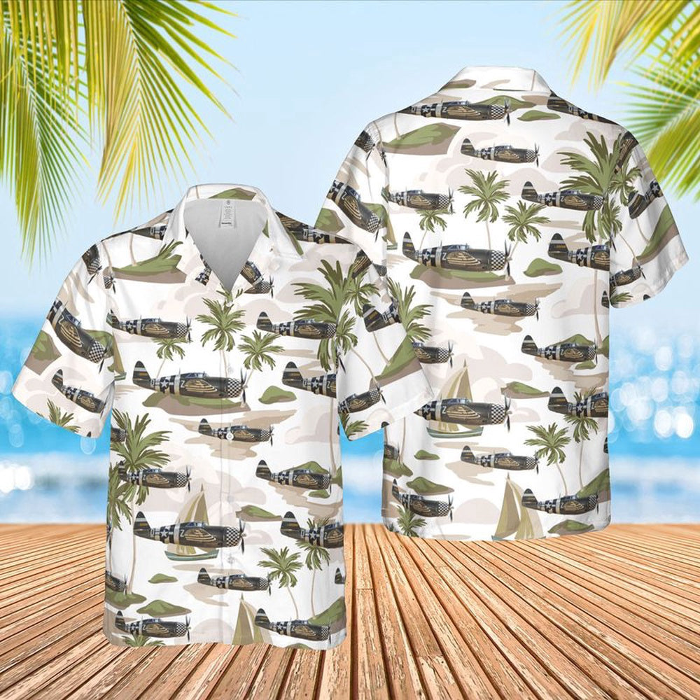 Air Force Hawaiian Shirt, US Air Force Republic P-47G-10-CU Thunderbolt, sn 42-25068 'Snafu' Hawaiian Shirt, Airplane Hawaiian Shirt
