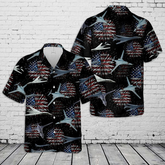 Air Force Hawaiian Shirt, US Air Force Rockwell B-1 Lancer 4th Of July Hawaiian Shirt, Airplane Hawaiian Shirt, Military Aloha Shirts