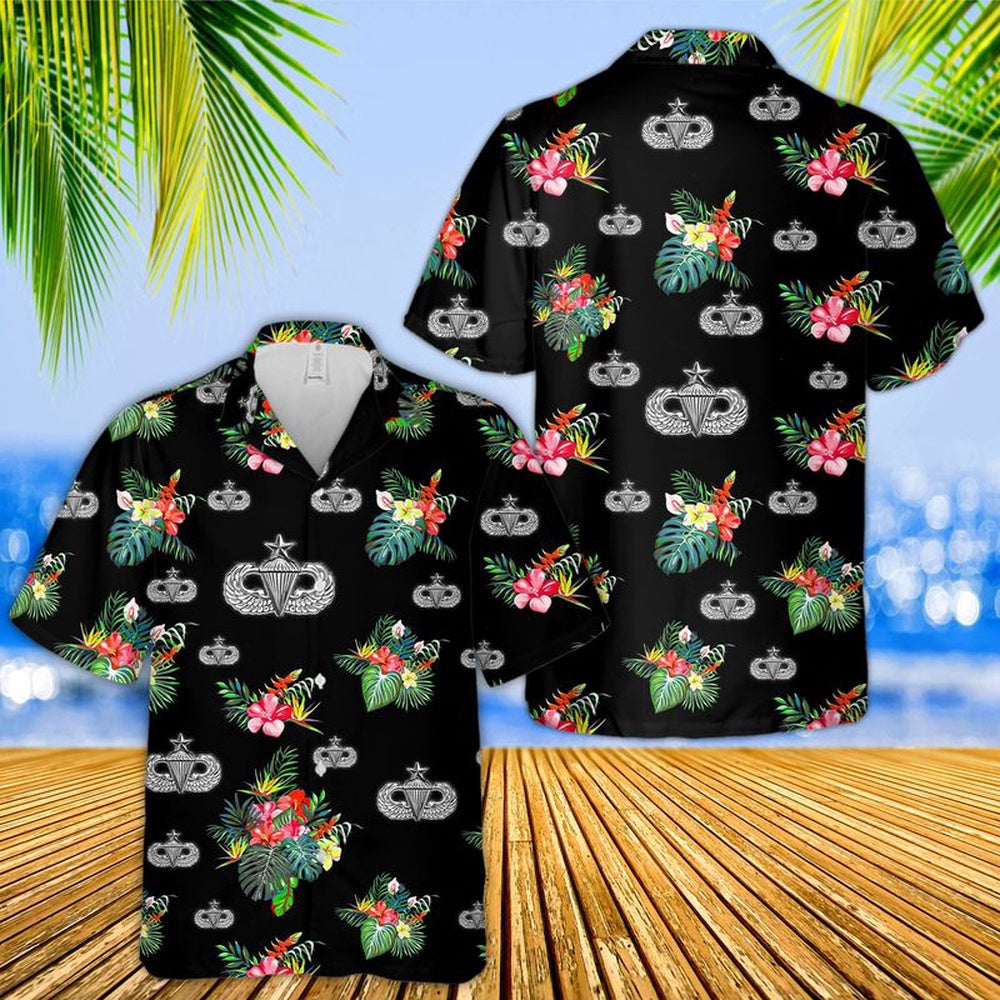 Air Force Hawaiian Shirt, US Air Force Senior Parachutist Badge Hawaiian Shirt, Airplane Hawaiian Shirt, Military Aloha Shirts