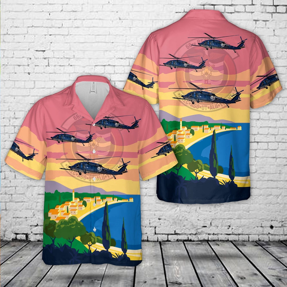 Air Force Hawaiian Shirt, US Air Force Sikorsky HH-60G Pave Hawk 66th Rescue Squadron Hawaiian Shirt, Airplane Hawaiian Shirt, Military Aloha Shirts