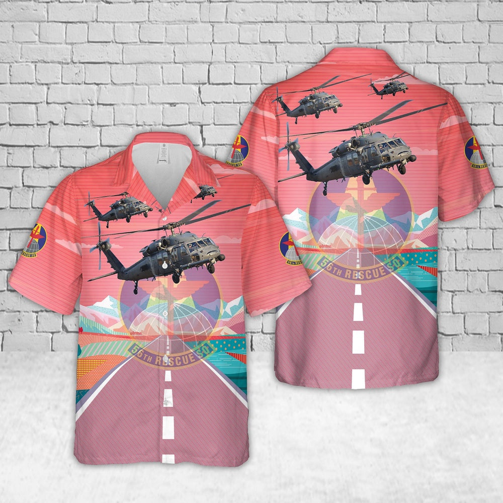 Air Force Hawaiian Shirt, US Air Force Sikorsky HH-60G Pavehawk 89-26206 56th Rescue Squadron 48th FW Hawaiian Shirt, Airplane Hawaiian Shirt