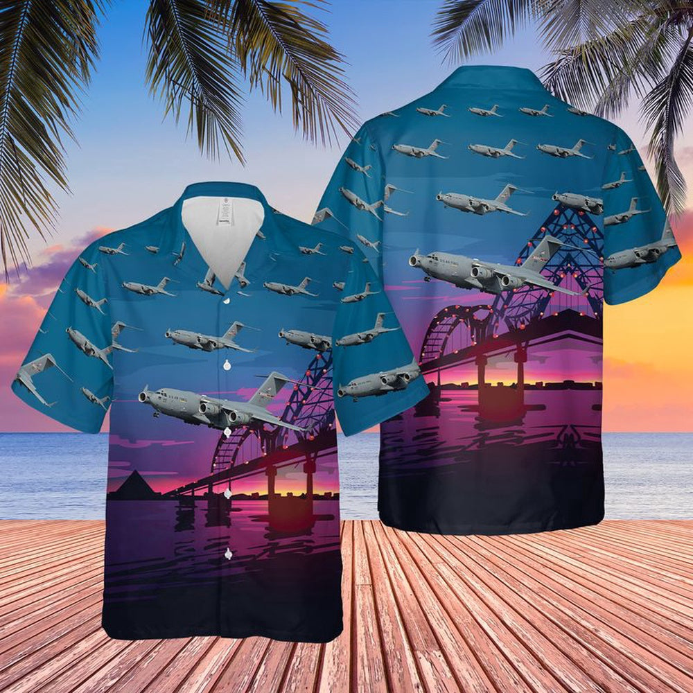 Air Force Hawaiian Shirt, US Air Force Tennessee Air National Guard Boeing C-17 Globemaster III Hawaiian Shirt, Airplane Hawaiian Shirt