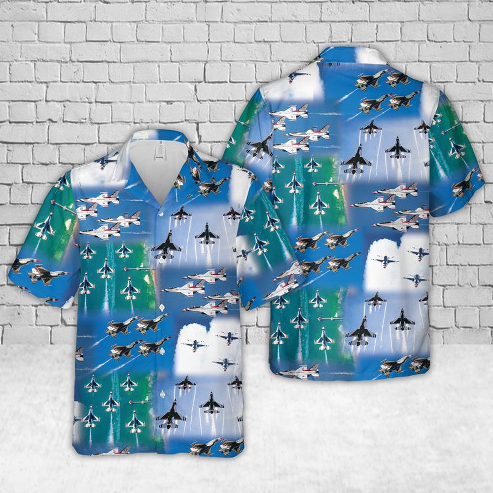 Air Force Hawaiian Shirt, US Air Force Thunderbirds Air Show Hawaiian Shirt, Airplane Hawaiian Shirt, Military Aloha Shirts