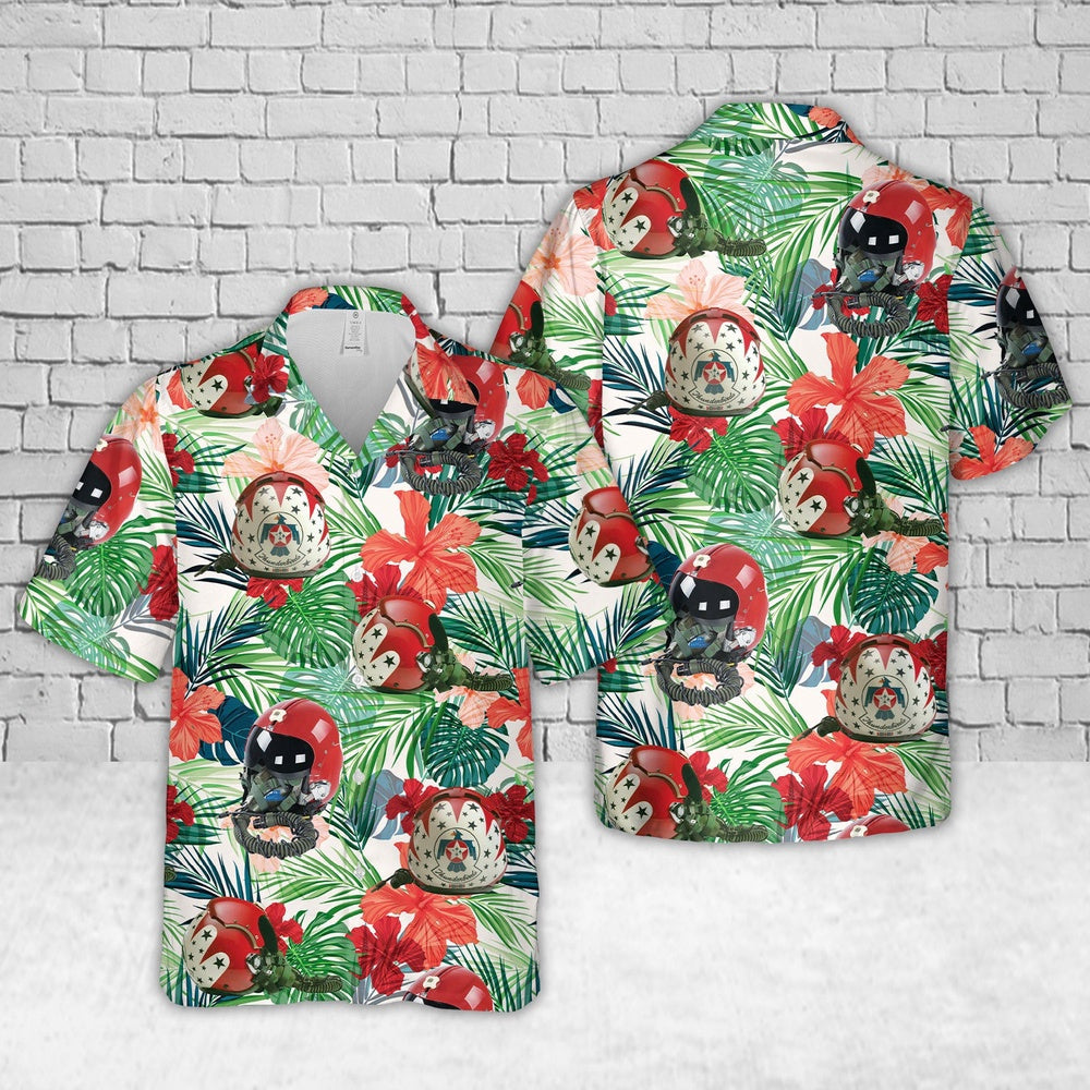 Air Force Hawaiian Shirt, US Air Force Thunderbirds Red, white, and blue flight helmet with black visor Hawaiian Shirt, Airplane Hawaiian Shirt