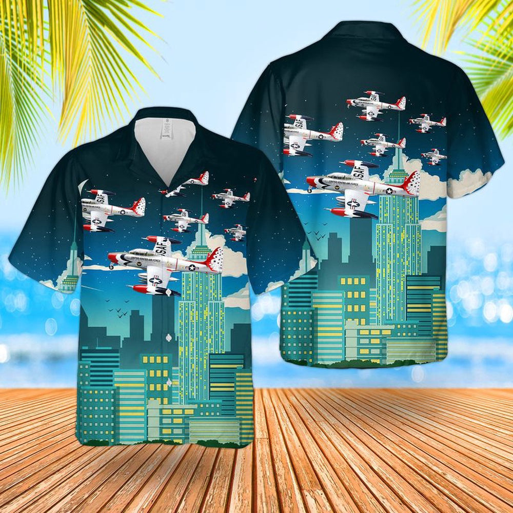 Air Force Hawaiian Shirt, US Air Force Thunderbirds Republic F-84G Thunderjet Hawaiian Shirt, Airplane Hawaiian Shirt, Military Aloha Shirts
