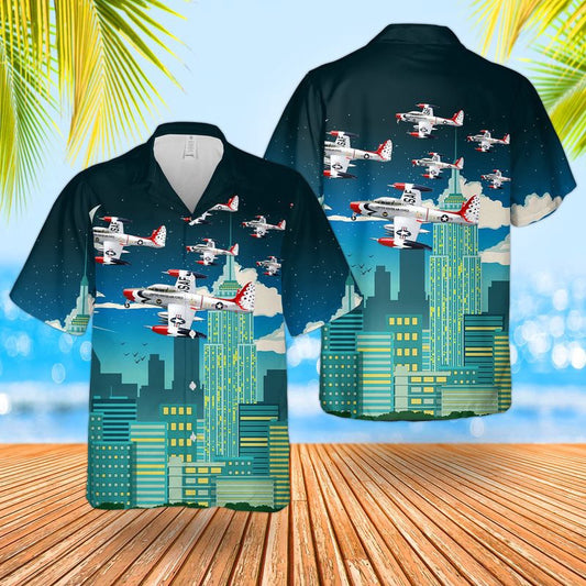 Air Force Hawaiian Shirt, US Air Force Thunderbirds Republic F-84G Thunderjet Hawaiian Shirt, Airplane Hawaiian Shirt, Military Aloha Shirts