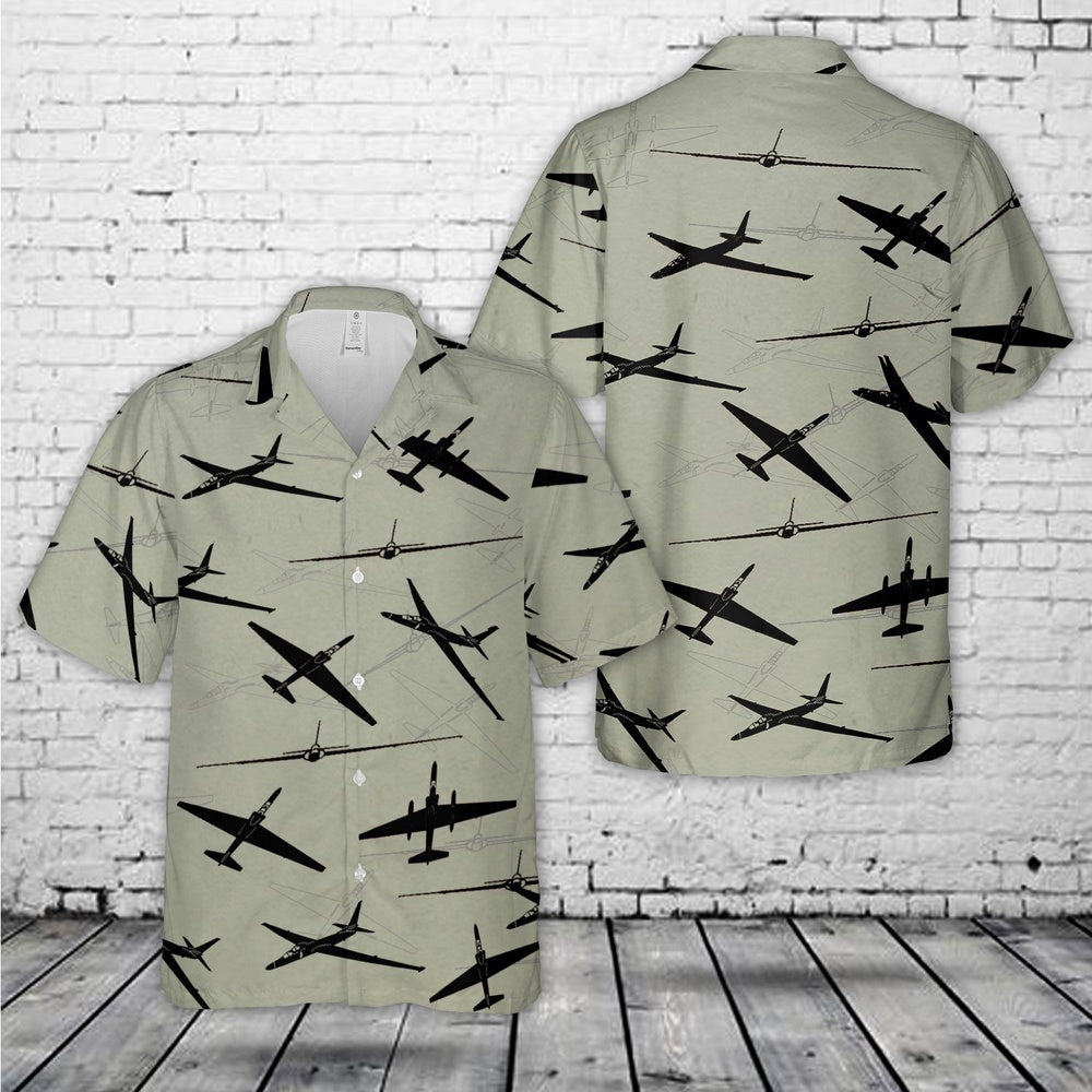 Air Force Hawaiian Shirt, US Air Force U-2S Dragon Lady Silhouette Hawaiian Shirt, Airplane Hawaiian Shirt, Military Aloha Shirts