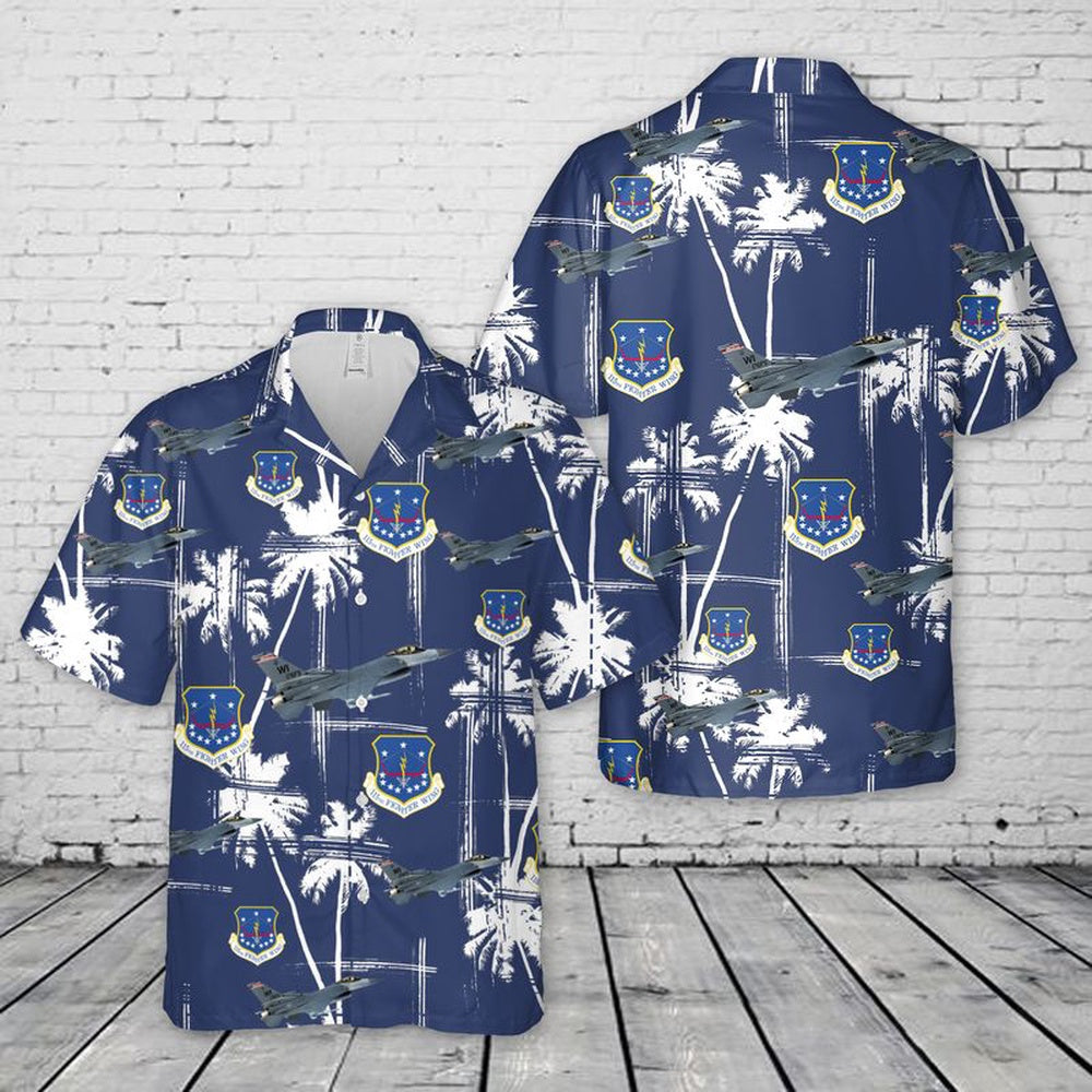 Air Force Hawaiian Shirt, US Air Force Wisconsin Air National Guard 115th Fighter Wing F-16 Fighting Falcon Hawaiian Shirt, Airplane Hawaiian Shirt