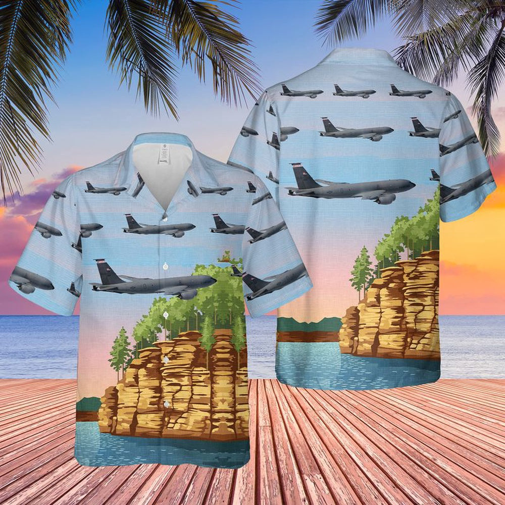 Air Force Hawaiian Shirt, US Air Force Wisconsin Air National Guard 128th Air Refueling Wing KC-135R Stratotanker Hawaiian Shirt