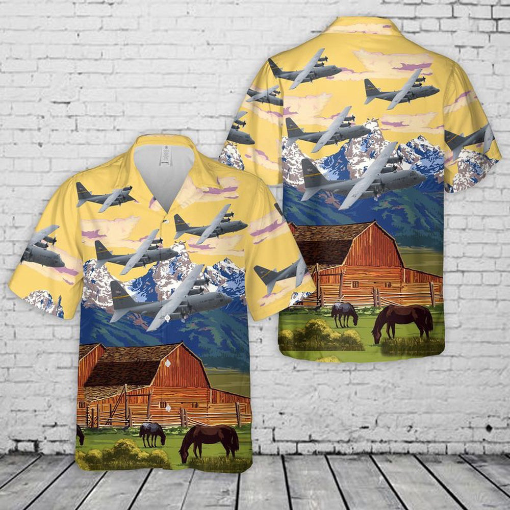 Air Force Hawaiian Shirt, US Air Force Wyoming Air National Guard 153d Airlift Wing C-130H Hercules Hawaiian Shirt, Airplane Hawaiian Shirt