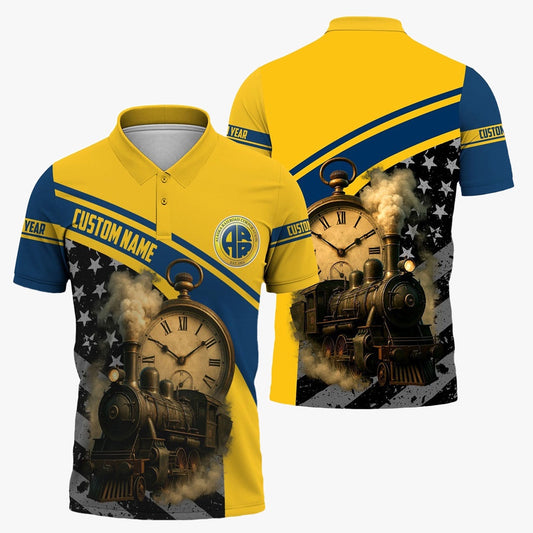 Alaska Railroad Polo Shirt, Classic Steam Engine With Retro Pocket Watch Polo Shirt