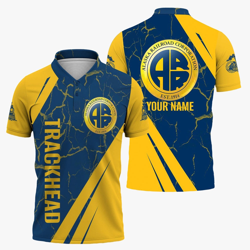 Alaska Railroad Polo Shirt, Crackle Texture Style Train Shirt For Trackhead