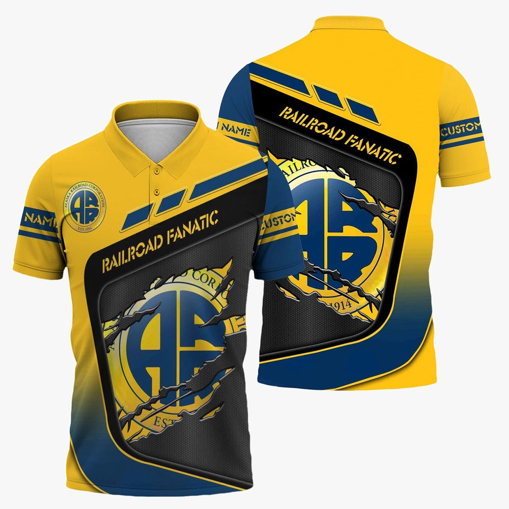 Alaska Railroad Polo Shirt, Ripped Texture Style Train Shirt For Railroad Fanatic