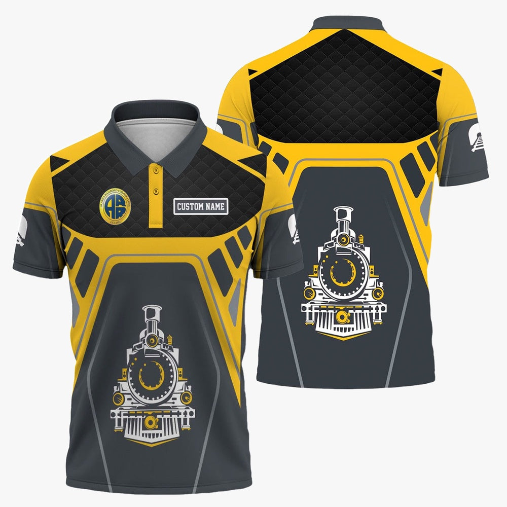 Alaska Railroad Polo Shirt, Steam Locomotive Engine Graphic Train Polo Shirt