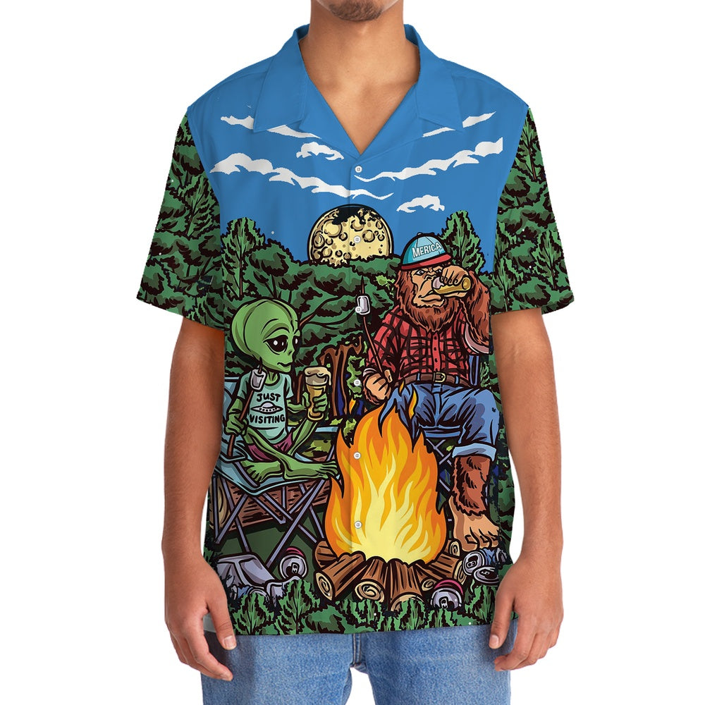 Alien Bigfoot Campfire Night Hawaiian Shirt, Funny Hawaiian Shirt, Cool Hawaiian Shirts, Best Hawaiian Shirts