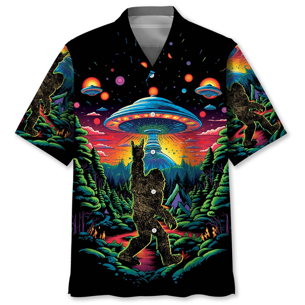 Alien Bigfoot Hawaiian Shirt, Funny Hawaiian Shirt, Cool Hawaiian Shirts, Best Hawaiian Shirts
