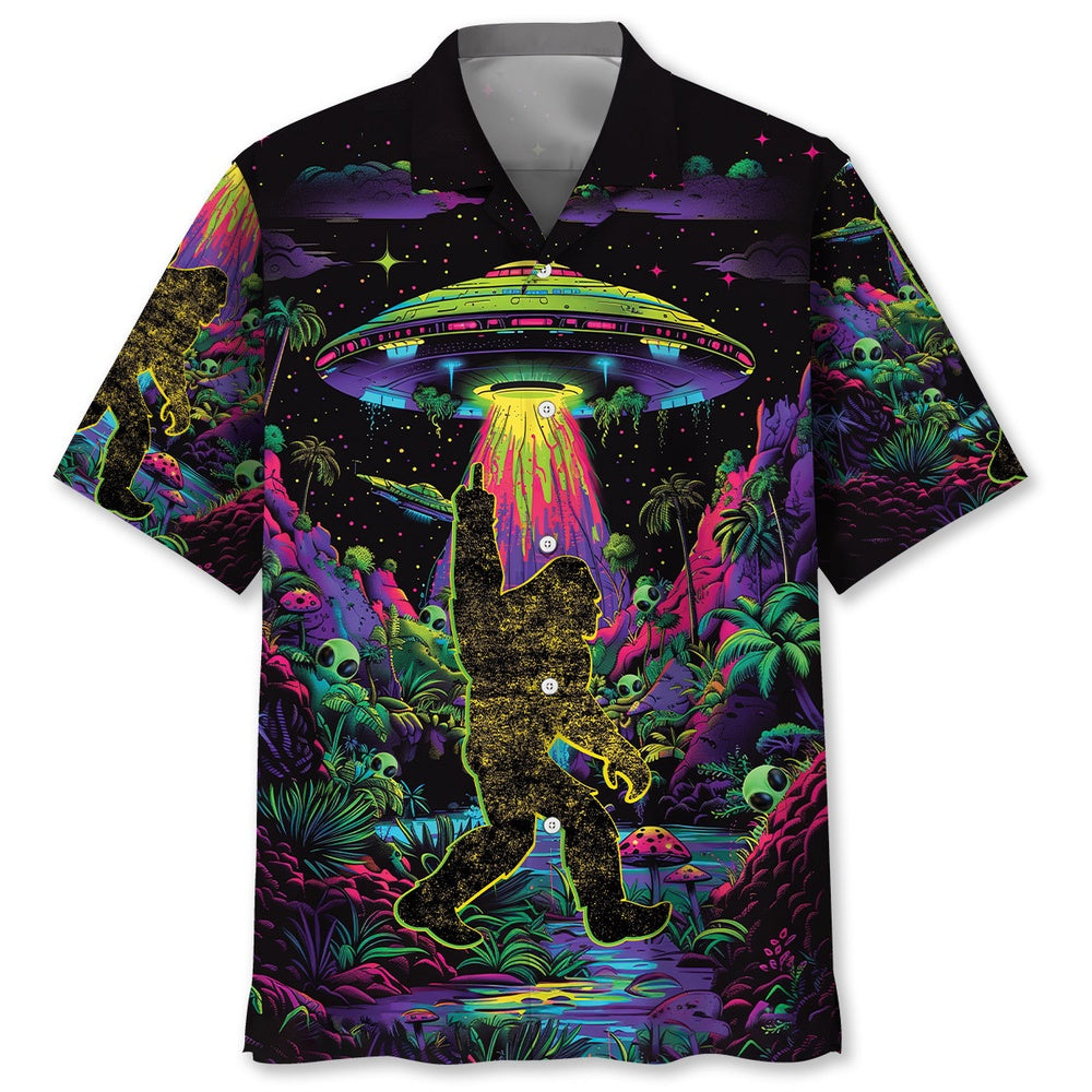 Alien Bigfoot Night Hawaiian Shirt, Funny Hawaiian Shirt, Cool Hawaiian Shirts, Best Hawaiian Shirts