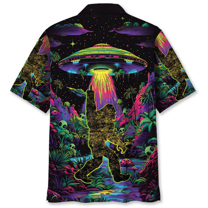 Alien Bigfoot Night Hawaiian Shirt, Funny Hawaiian Shirt, Cool Hawaiian Shirts, Best Hawaiian Shirts