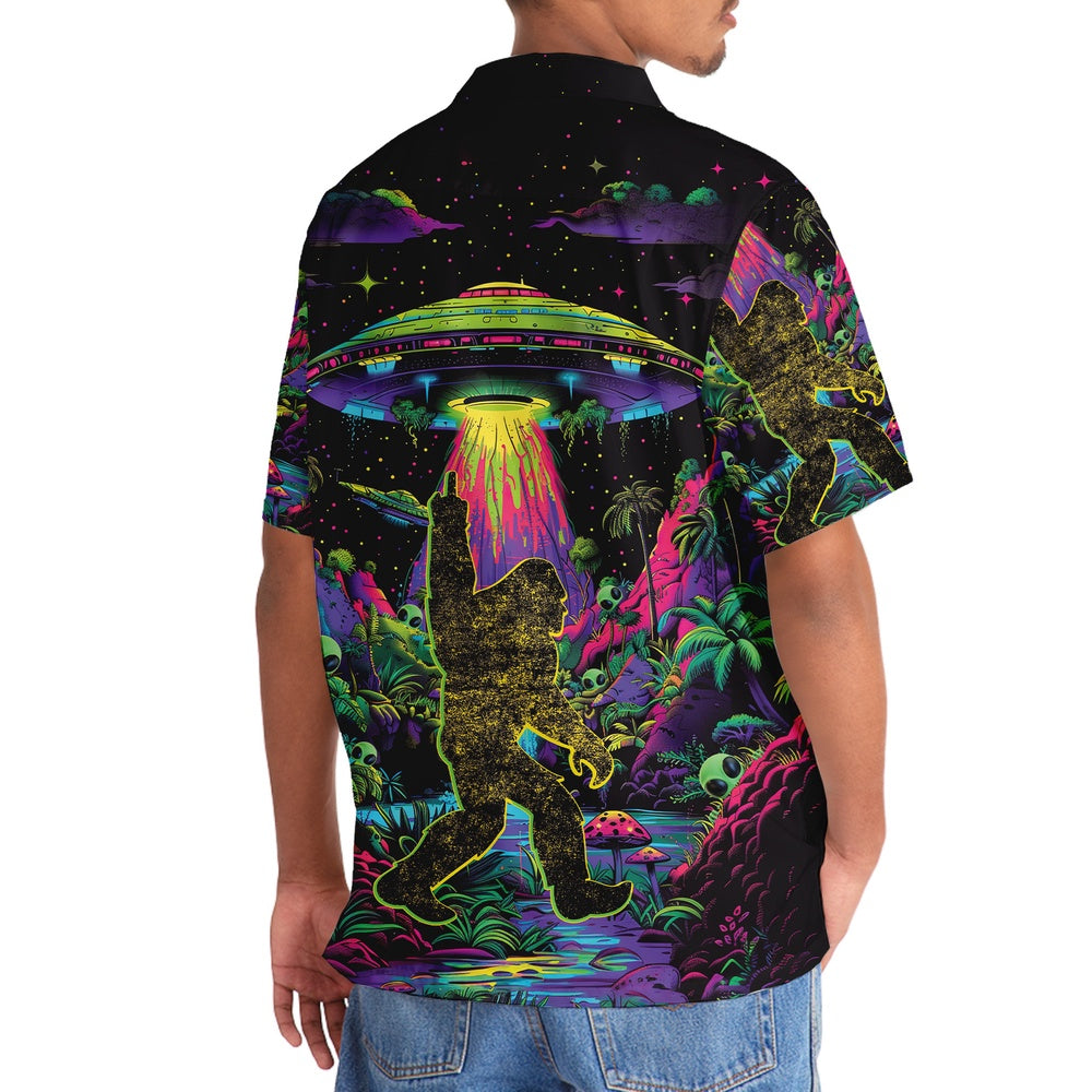 Alien Bigfoot Night Hawaiian Shirt, Funny Hawaiian Shirt, Cool Hawaiian Shirts, Best Hawaiian Shirts