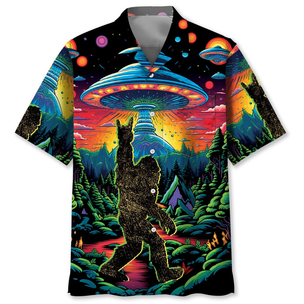 Alien Bigfoot Pocket Hawaiian Shirt, Funny Hawaiian Shirt, Cool Hawaiian Shirts, Best Hawaiian Shirts