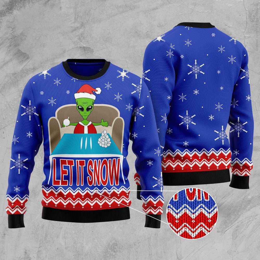 Alien Let It Snow Ugly Christmas Sweater, Funny Xmas Sweater, Sweater Xmas