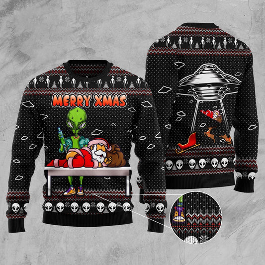 Alien Merry Xmas Ugly Christmas Sweater, Funny Xmas Sweater, Sweater Xmas