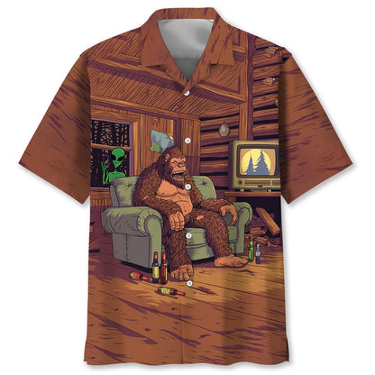 Alien Stalk Bigfoot House Hawaiian Shirt, Funny Hawaiian Shirt, Cool Hawaiian Shirts, Best Hawaiian Shirts