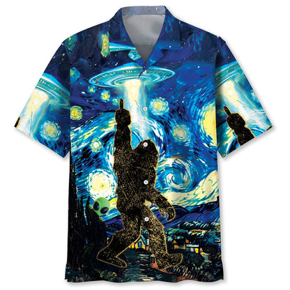 Alien Stalk Bigfoot In A Starry Night Hawaiian Shirt, Funny Hawaiian Shirt, Cool Hawaiian Shirts, Best Hawaiian Shirts