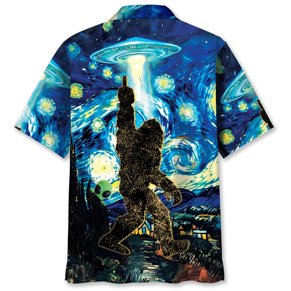 Alien Stalk Bigfoot In A Starry Night Hawaiian Shirt, Funny Hawaiian Shirt, Cool Hawaiian Shirts, Best Hawaiian Shirts