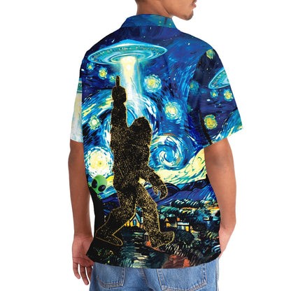 Alien Stalk Bigfoot In A Starry Night Hawaiian Shirt, Funny Hawaiian Shirt, Cool Hawaiian Shirts, Best Hawaiian Shirts