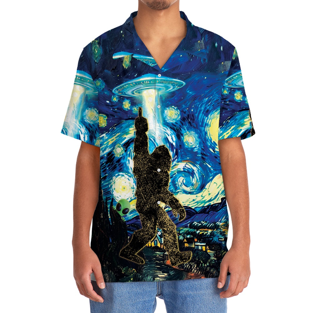 Alien Stalk Bigfoot In A Starry Night Hawaiian Shirt, Funny Hawaiian Shirt, Cool Hawaiian Shirts, Best Hawaiian Shirts