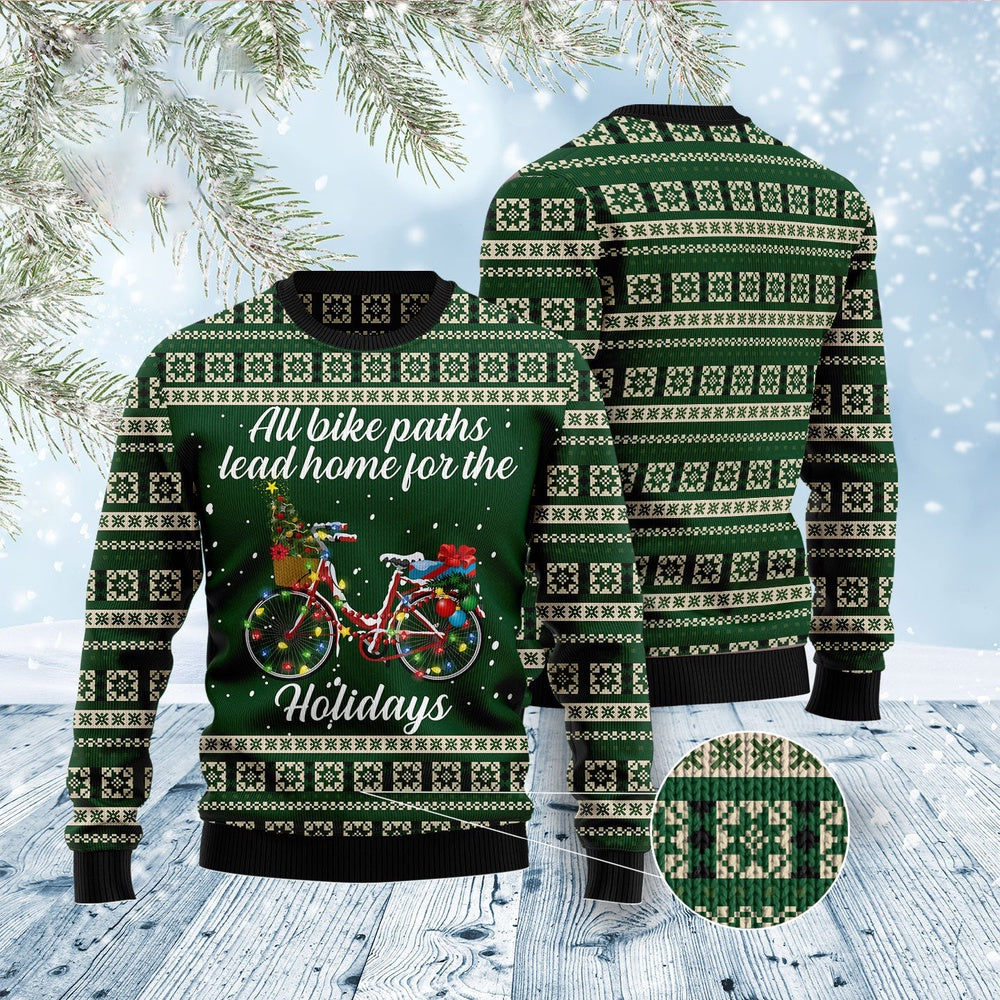 All Bike Paths Lead Home For The Holiday Ugly Christmas Sweater, Funny Xmas Sweater, Sweater Xmas