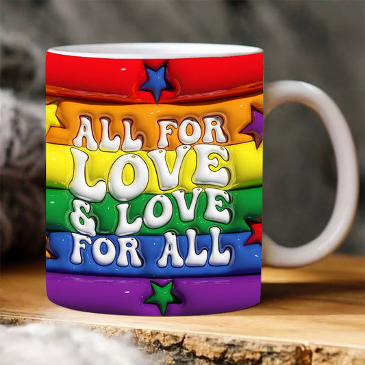 All For Love & Love For All Mug, 3D Coffee Mug, Cute 3D Inflated Mug, Birthday Gift, Christimas Gift