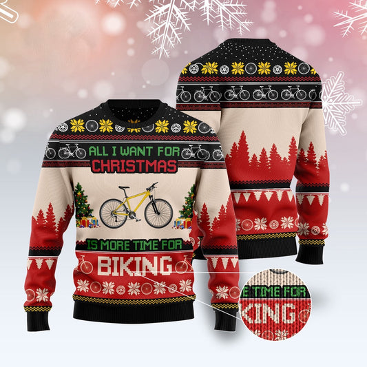 All I Want For Christmas Is More Time For Biking Ugly Christmas Sweater, Funny Xmas Sweater, Sweater Xmas