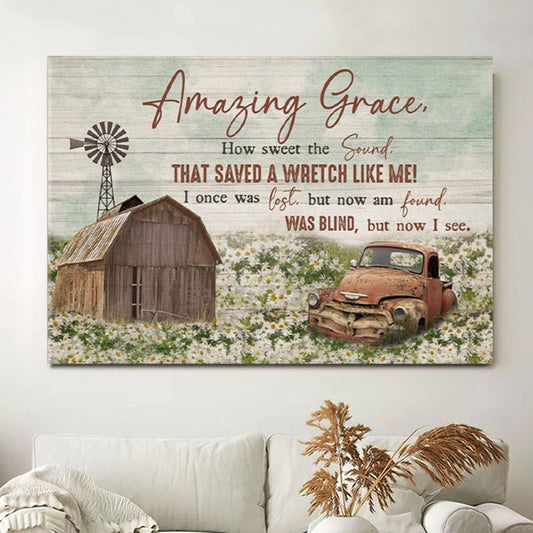 Amazing Grace How Sweet The Sound - Farmhouse Style Canvas Print - Christian Wall Decor