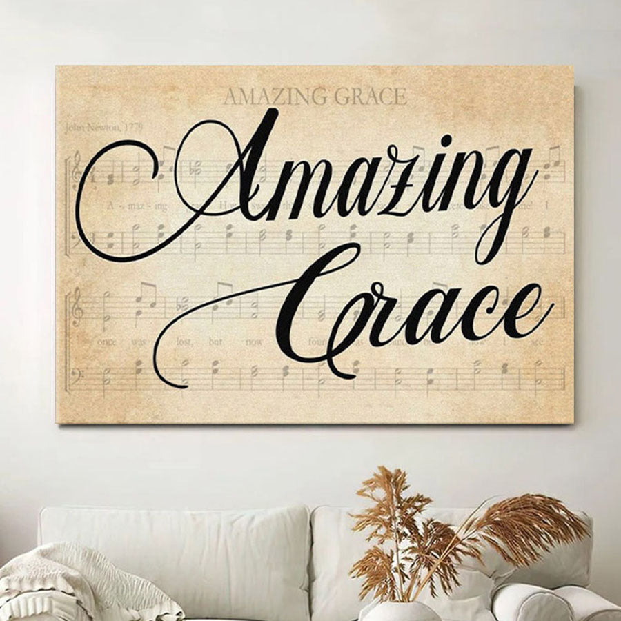 Amazing Grace Wall Art - Sheet Music Amazing Grace Farmhouse Canvas Print - Christian Wall Decor