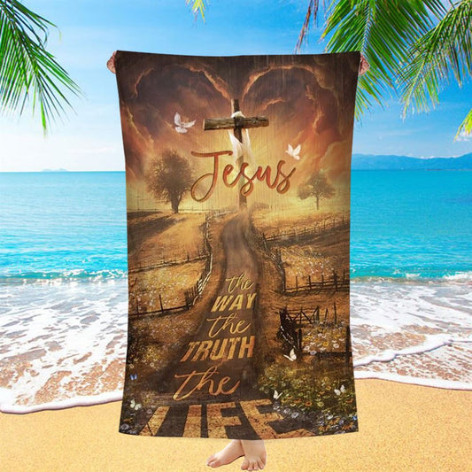 Amazing Farm, Pretty Sunset, Daisy Field, Jesus The Way, The Truth, The Life Beach Towel, Christian Beach Towel, Christian Gift, Gift For Women