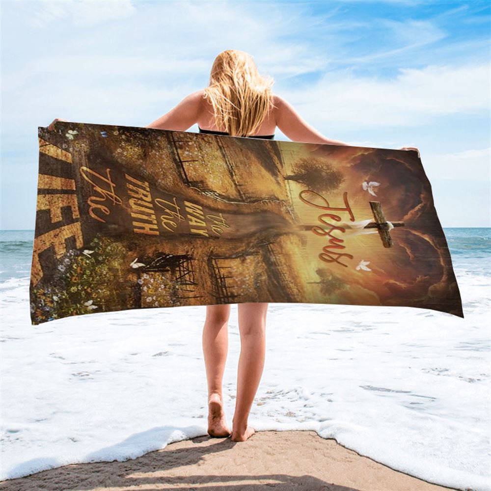 Amazing Farm, Pretty Sunset, Daisy Field, Jesus The Way, The Truth, The Life Beach Towel, Christian Beach Towel, Christian Gift, Gift For Women